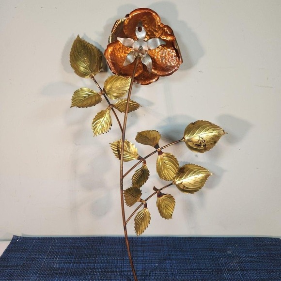The Unbranded Brand Other - Vintage Metal Flower Wall Art Copper Brass Rose Floral Mid-Century Decor